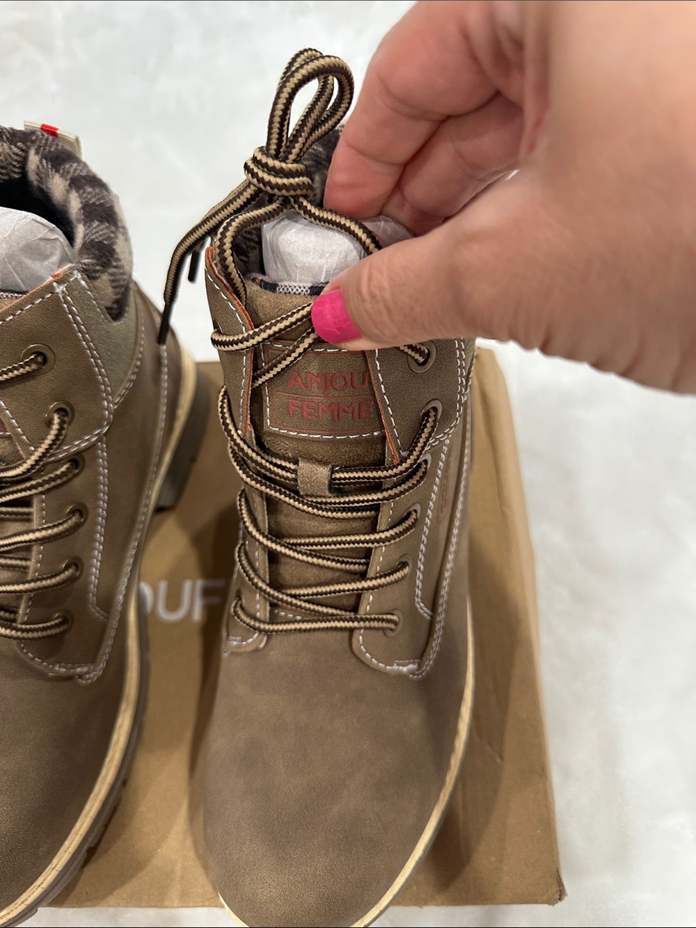 F&F Brown Lace-Up Work or hiking Boot with Plaid Collar - Picture 8 of 12